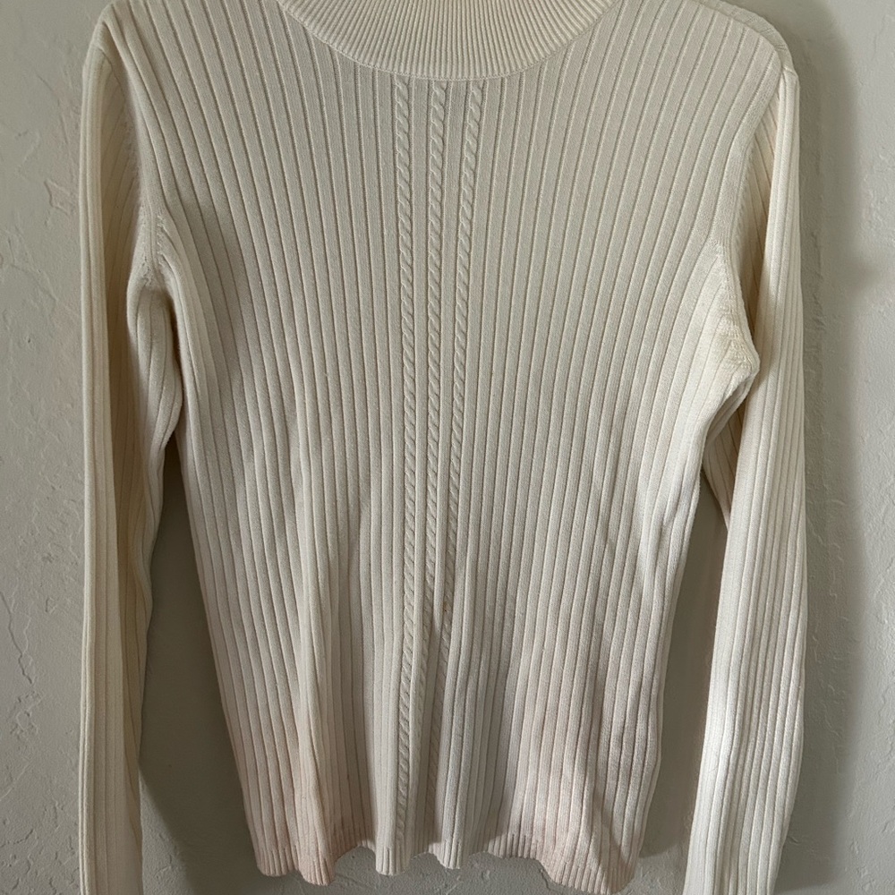 Elegant Cream Ribbed Women's Sweater